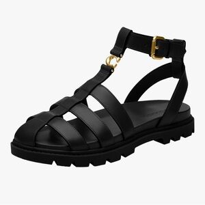 Coach Sculpted C Fisherman Sandals Black Leather Sz 6 NIB